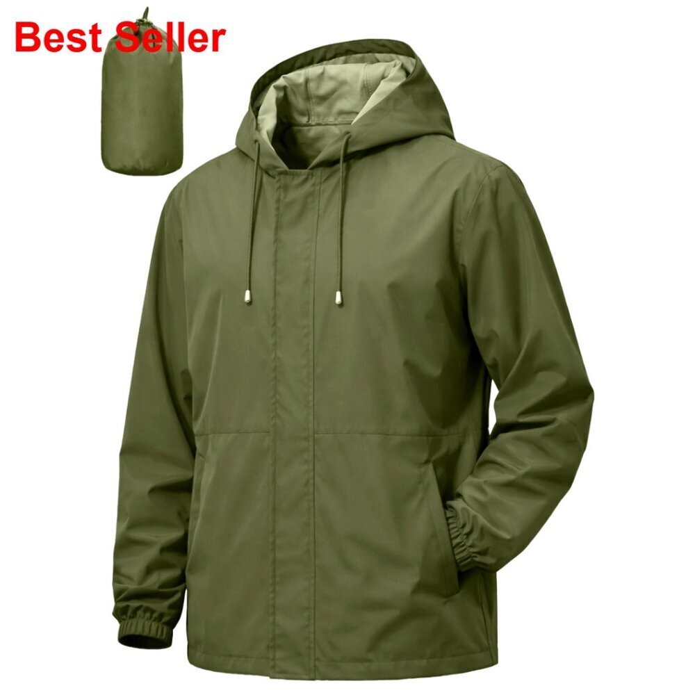 Men's Waterproof Windbreaker Rain Jacket Lightweight Packable Hood